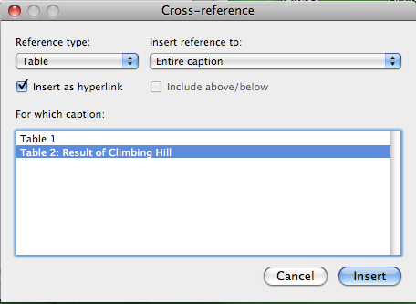 Cross reference options box