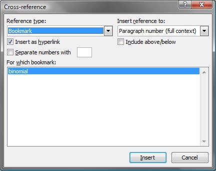 cross reference options box