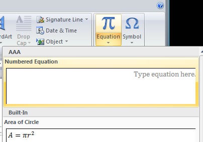 Insert numbered equation option