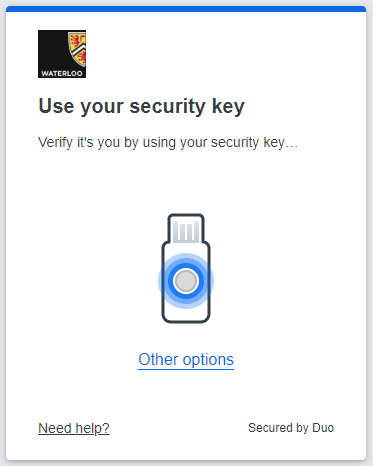 Approve Duo prompt using a security key or token, or click "Other options" to approve the prompt using an alternative option.