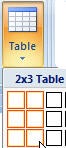 Insert table options