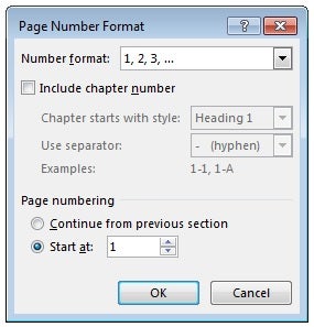 Page Number Format box