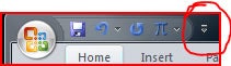 Arrow to the right of the Quick Access Toolbar