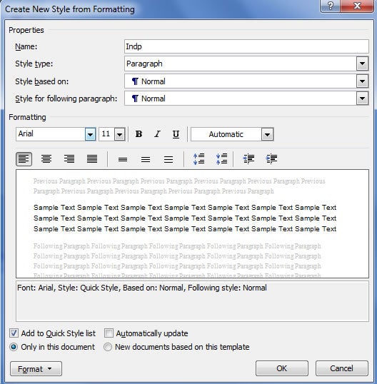 Create new styly formatting box