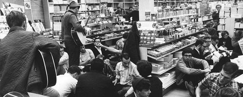 Students gathered in the book store for a sit-in protest. 