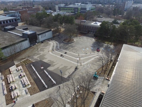angled aerial of the Arts Quad