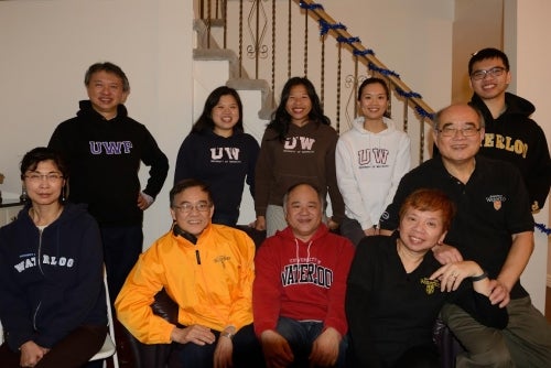 Cynthia's family wearing Waterloo sweaters
