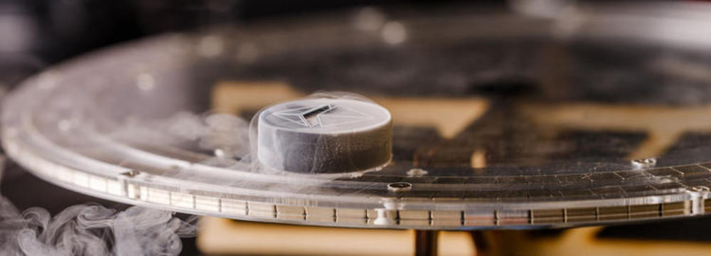 A magnet floats on a superconducter