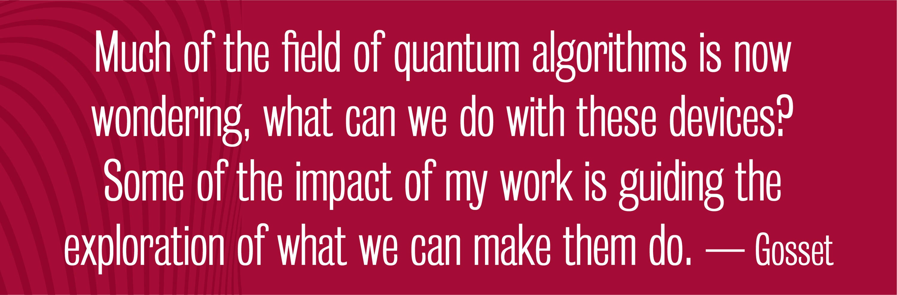 Quote - Much of the field of quantum algorithms is now  wondering, what can we do with these devices?  Some of the impact of my work is guiding the  exploration of what we can make them do.