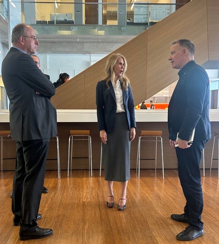 Canada's Secretary of State (Defence Procurement) with Dr. Norbert Lütkenhaus, IQC executive director, and Siobhan Stables, IQC managing director at IQC.