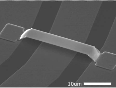 A scanning electron microscope picture of an air bridge