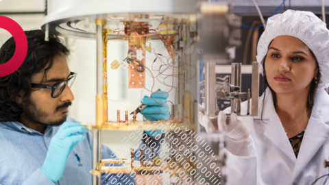Graduate students working in a quantum laboratory