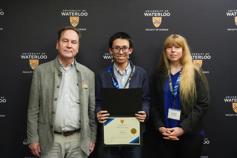 Albie Chan, his supervisor Christine Muschik, and department of physics chair Brian McNamara