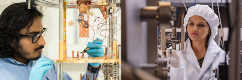 Students working on quantum laboratory equipment