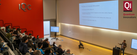 Post-doctoral fellows at the 2023 Quantum Innovators at the Institute for Quantum Computing (IQC) during a talk