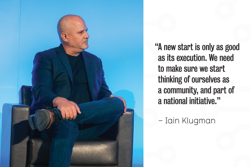 A photo of Iain Klugman with a quote: "A new start is only as good as its execution. We need to make sure we start thinking of ourselves as a community, and part of a national initiative."