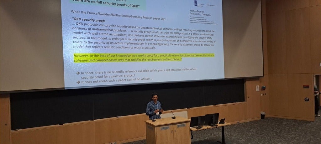 Devashish Tupkary presents research at ETSI-IQC conference