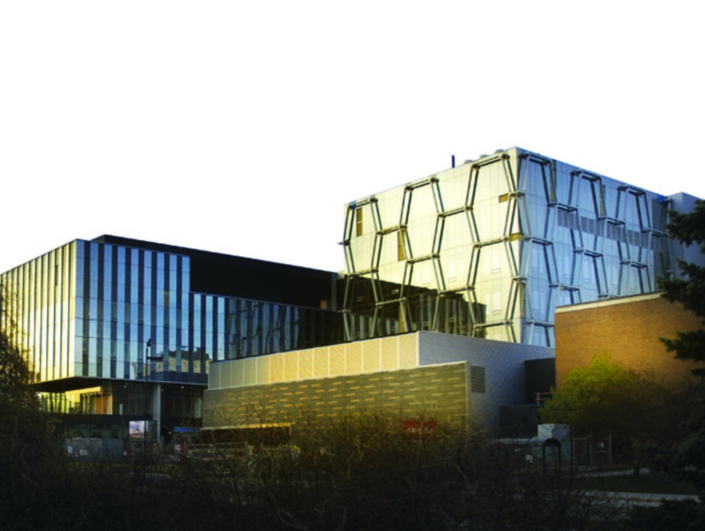 The Quantum-Nano Centre building at dusk