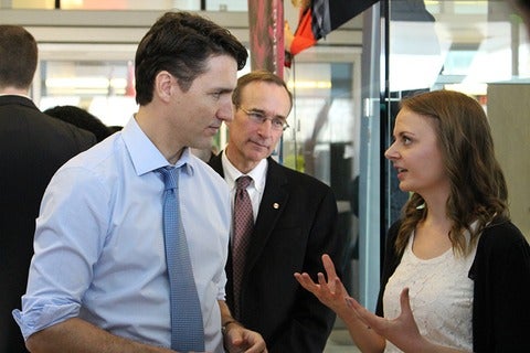 Justin Trudeau with Raymond Laflamme and a student from the Perimeter Institute