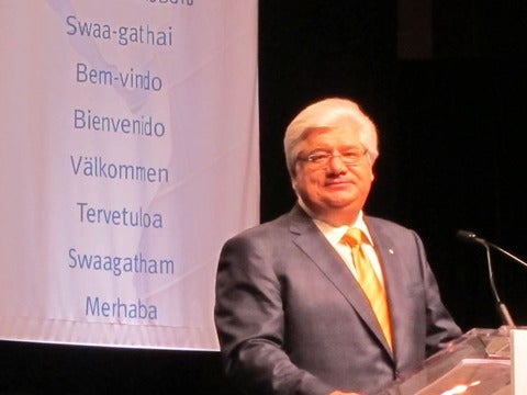 Mike Lazaridis speaking at the Annual Meeting of the American Association for the Advancement of Science