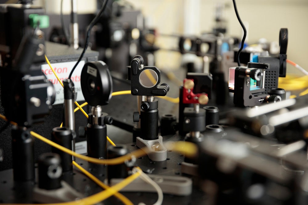 Optics equipment in a quantum science lab
