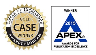 Gold CASE winners and APEX awards 2015 badges