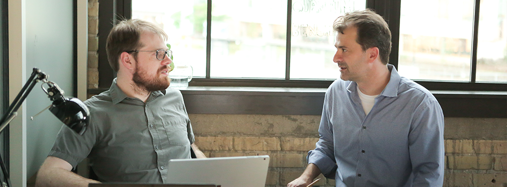 Faculty members Joel Wallman and Joseph Emerson at the offices of their quantum startup Quantum Benchmark.