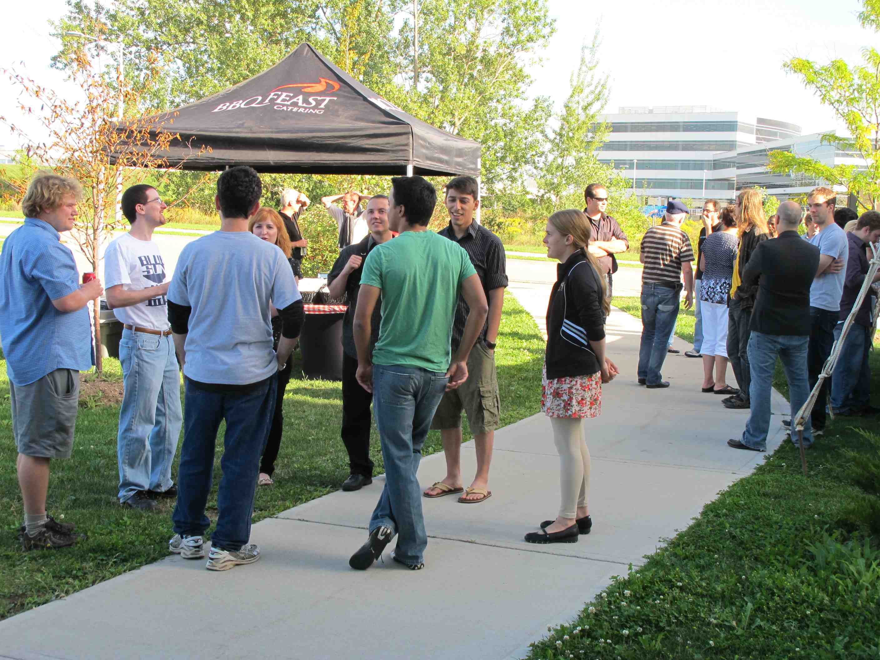Students at a welcome BBQ held by IQC