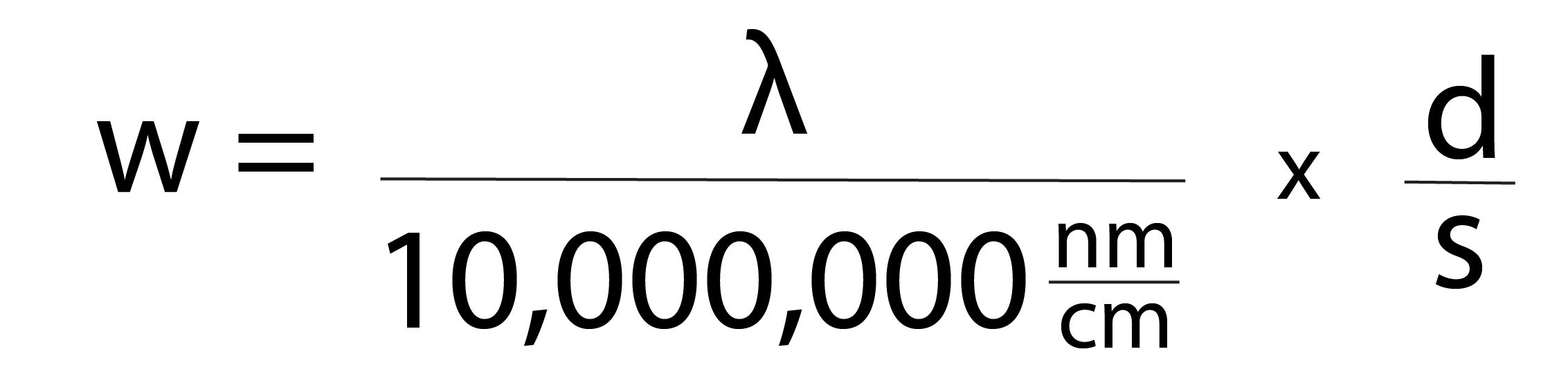 The width of the hair can be calculated from the wavelength of the laser λ (lambda), the distance from the hair to the wall (d), and the separation of the dark spots (s).