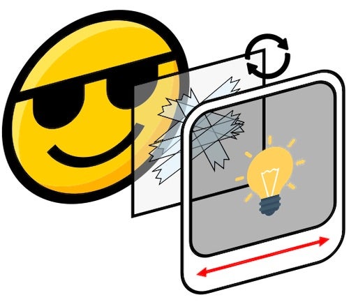 View the taped transparency through your sunglasses at the LCD monitor. Rotate the taped transparency to see what happens.