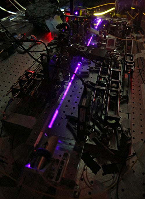 Laser set-up in the lab of Thomas Jennewein