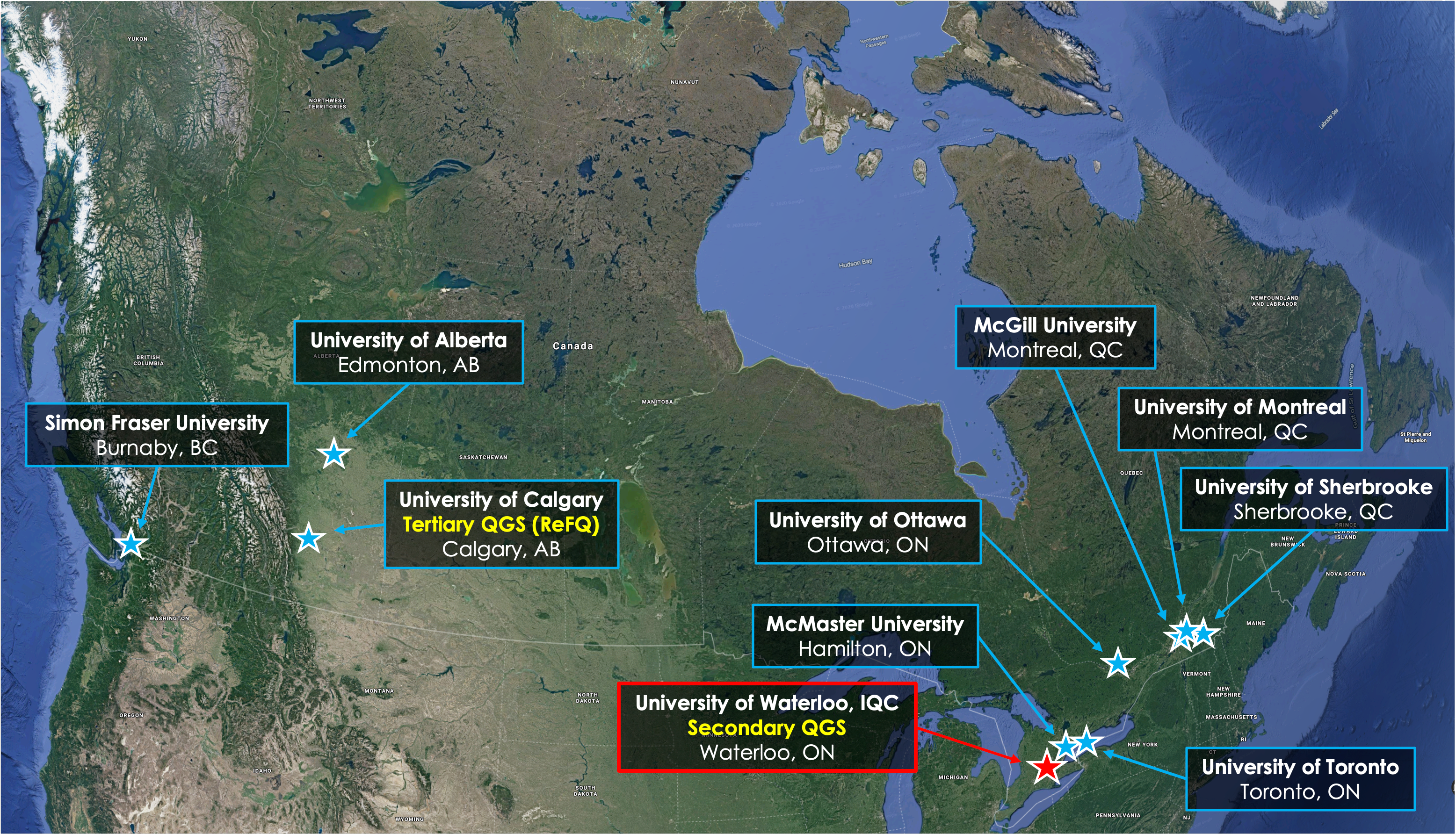 Map of Canada showing location of Canadian science team