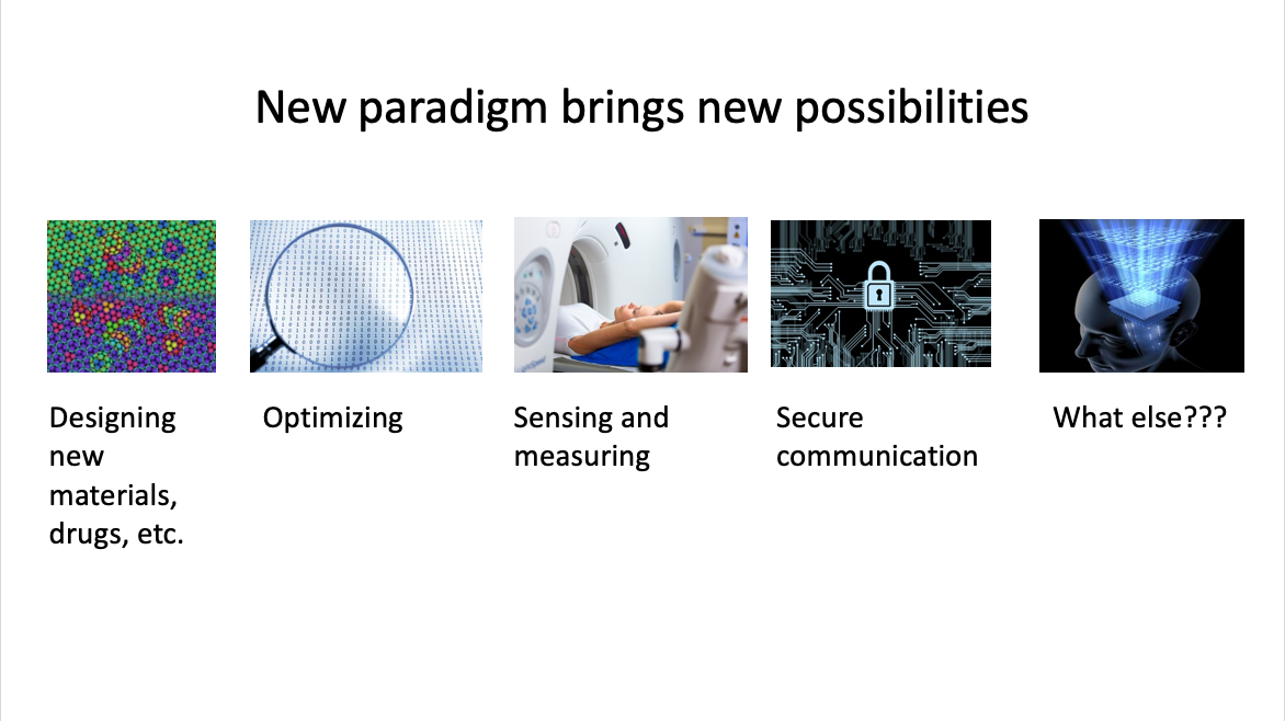 One of Mosca's slides depicting the possibilities of the quantum paradigm