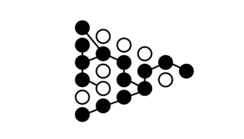 Triangle made of black and white connected circles, used in IQC's Quantum Connections branding