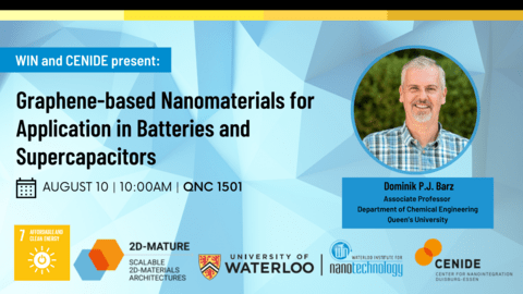 Ad for WIN & CENIDE Seminar Series on 2D-MATURE: Graphene-based Nanomaterials for Application in Batteries and Supercapacitors