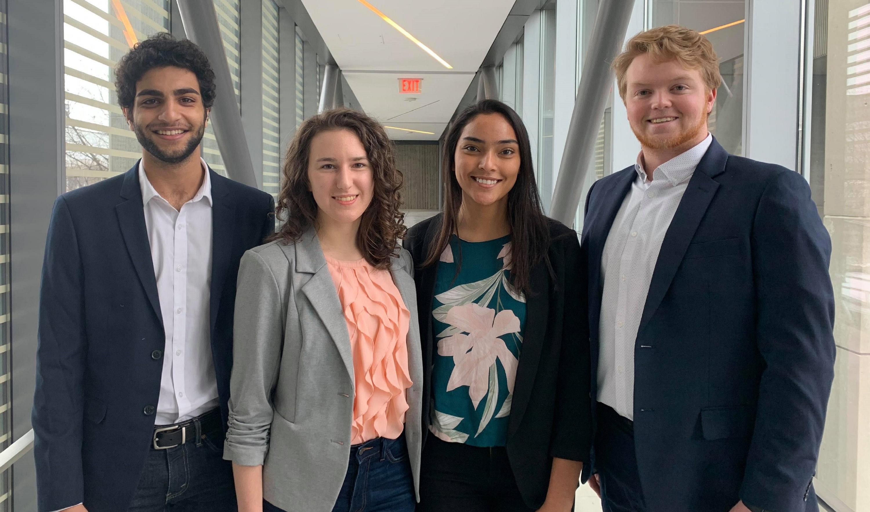 KnowStroke members (l-r) Ahmad Lakhani, Eniko Zsoldos, Methely Sharma and Matthew Pley are developing wearable technology to prevent heat-related illness.