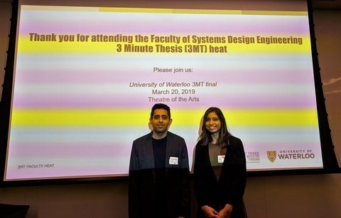 Photo of Ahmed and Surya at the 3MT competition 