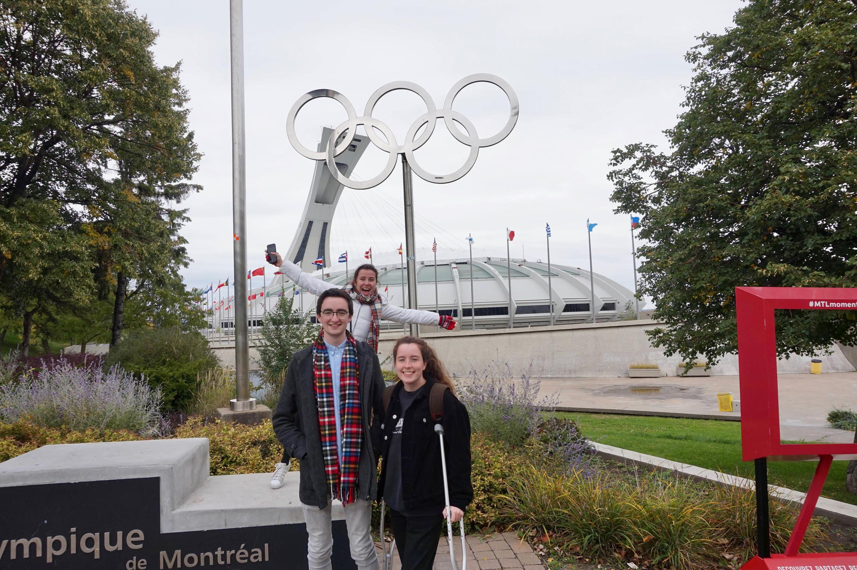 Cathal and friends posing in front of Olympic Park in Montreal.