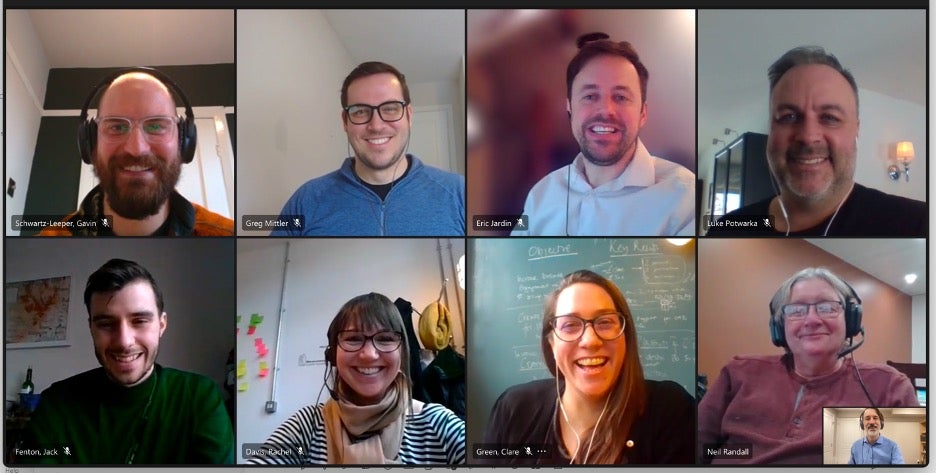 Screenshot of colleagues meeting virtually. 