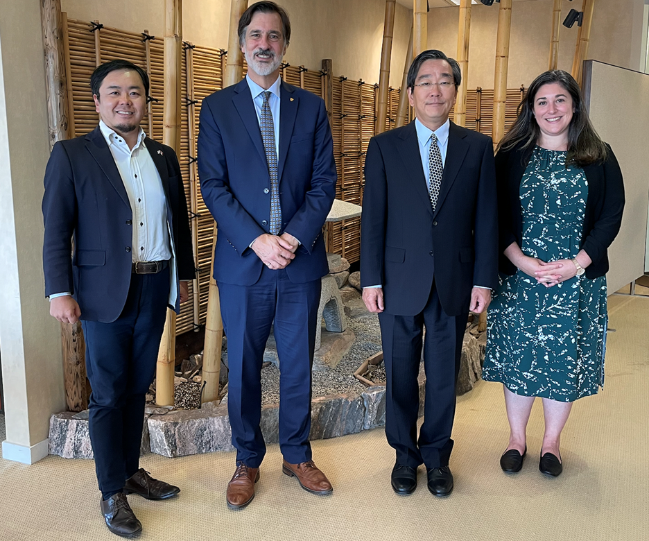 Consul Masahiro Matsui, Associate Vice-President, International, Ian Rowlands, Consul-General Sasayama Takuya, and Associate Director International Relations, Amelia Burton