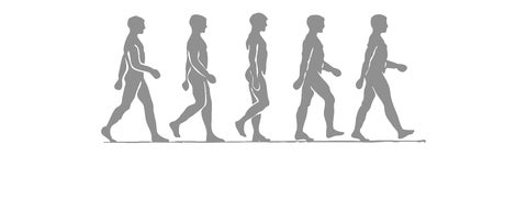 Five silhouettes of same male body walking in different points in stride.