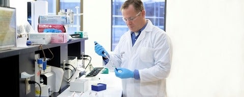 Professor Ken Stark takes a sample of blood to determine the levels of omega-3 fatty acids. 
