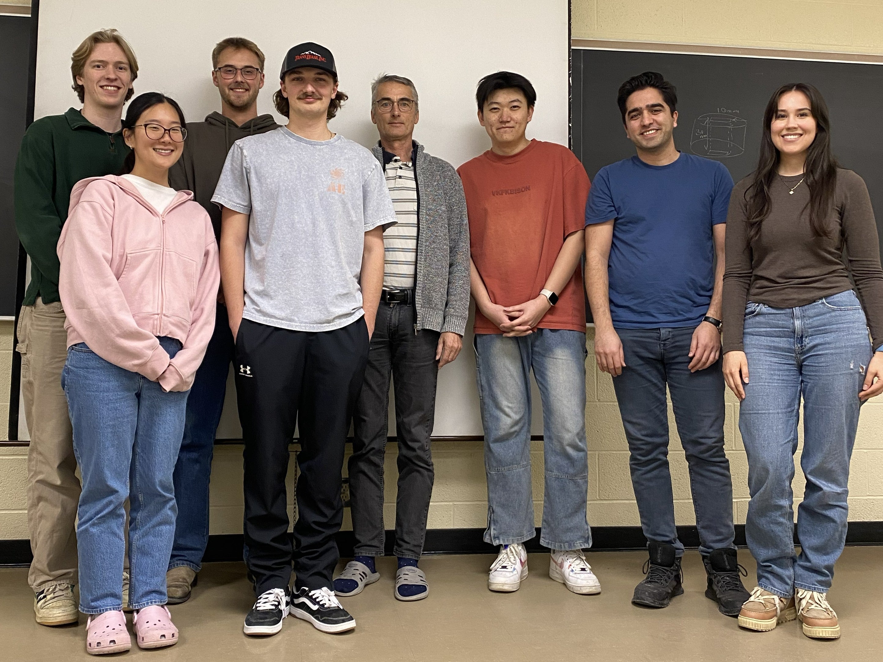 March 2026: group photo! From left to right: Luke, Esther, Owen, Holger, Bohan. Ehsan, Madi.  