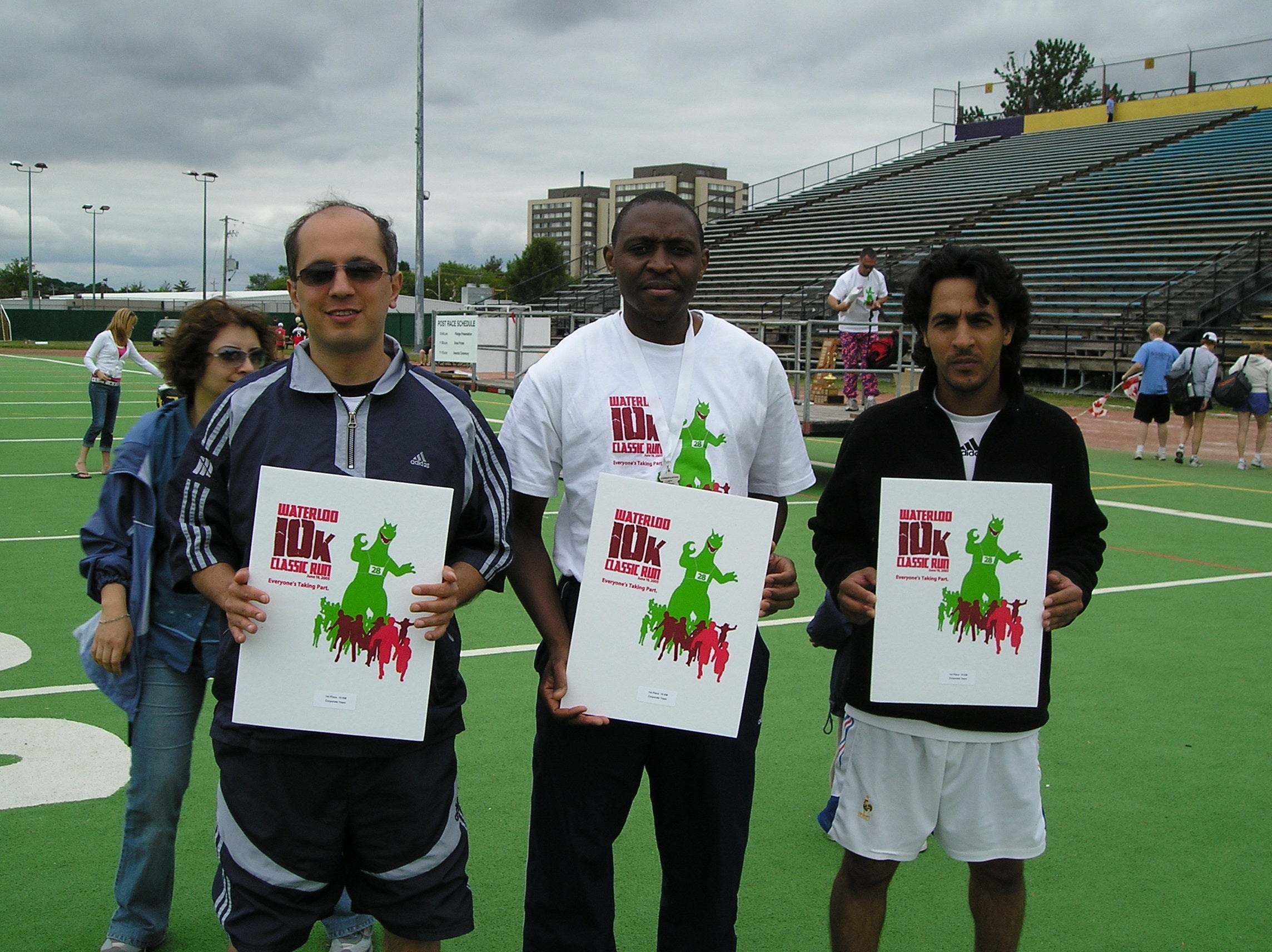 June 2005: 1st place in the corporate team competition of the Waterloo Classic 10 K race. From left to right: Shahab, Jean Paul, Jalil.