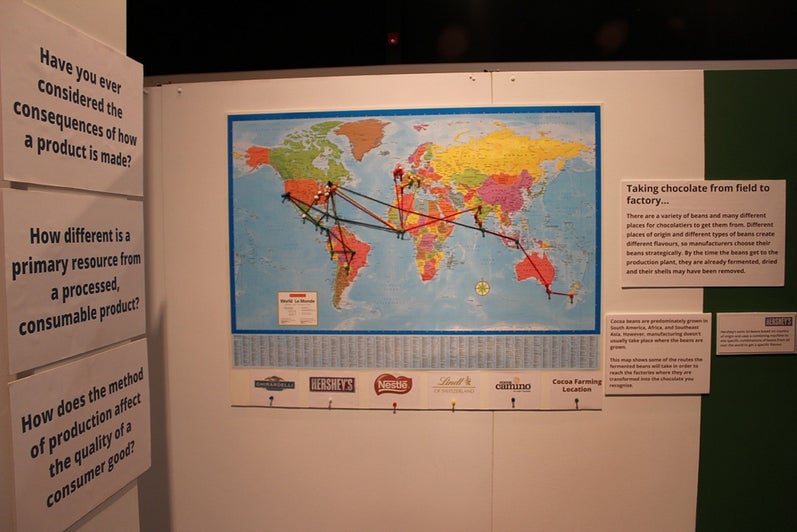 world map demonstrating the global production of chocolate
