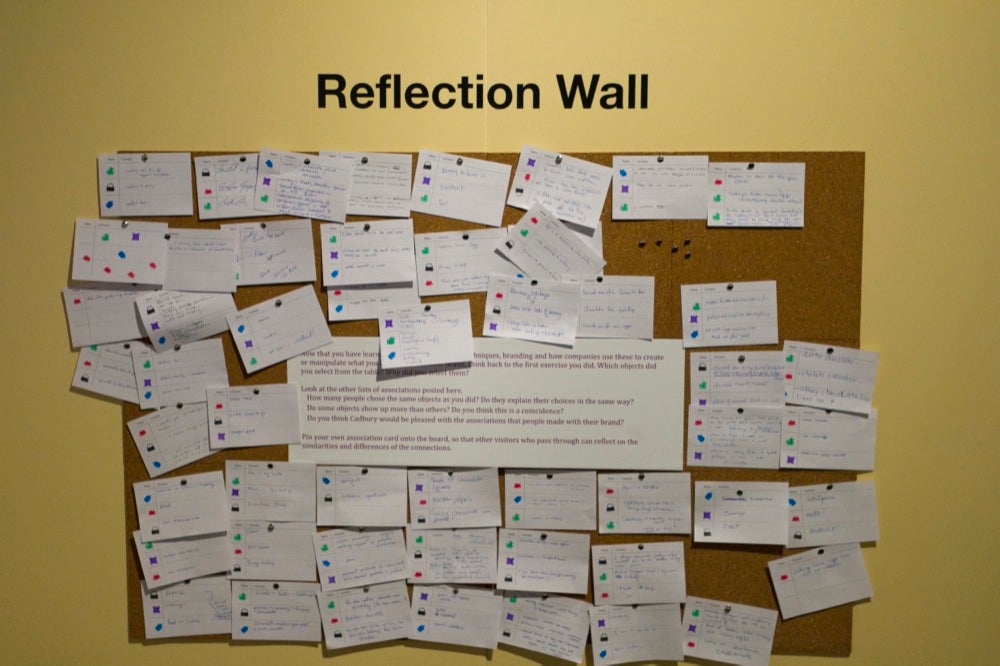 "Reflection Wall" board covered in index cards.