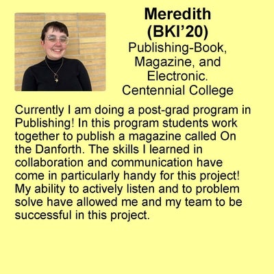 Meredith P profile Publishing- Book, Magazine, and Electronic. Centennial College. 