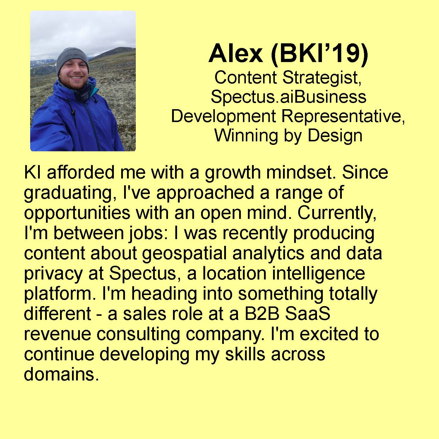 Alex profile Content Strategist - Spectus.aiBusiness Development Representative - Winning by Design