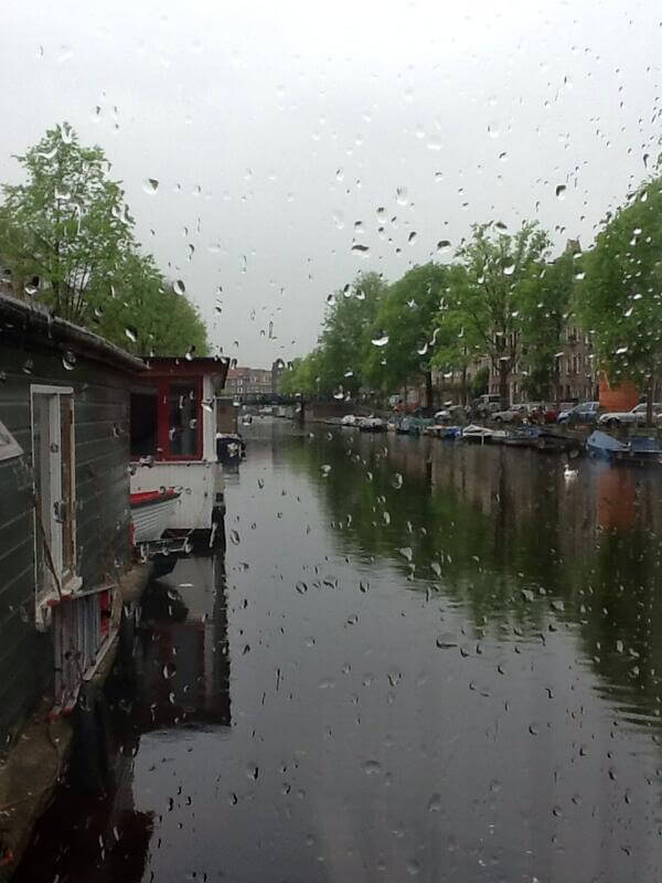 Looking out on Jacob van Lennep Kanaal from Ed's houseboat.