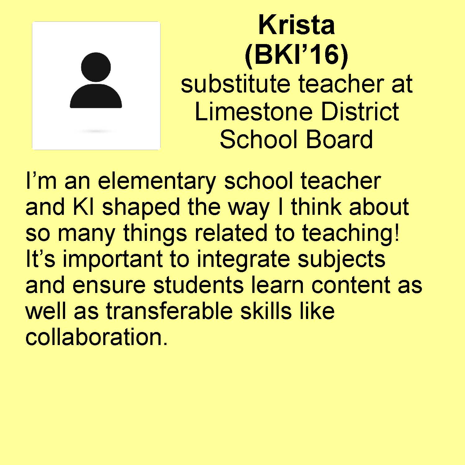Krista profile substitute teacher at Limestone District School Board